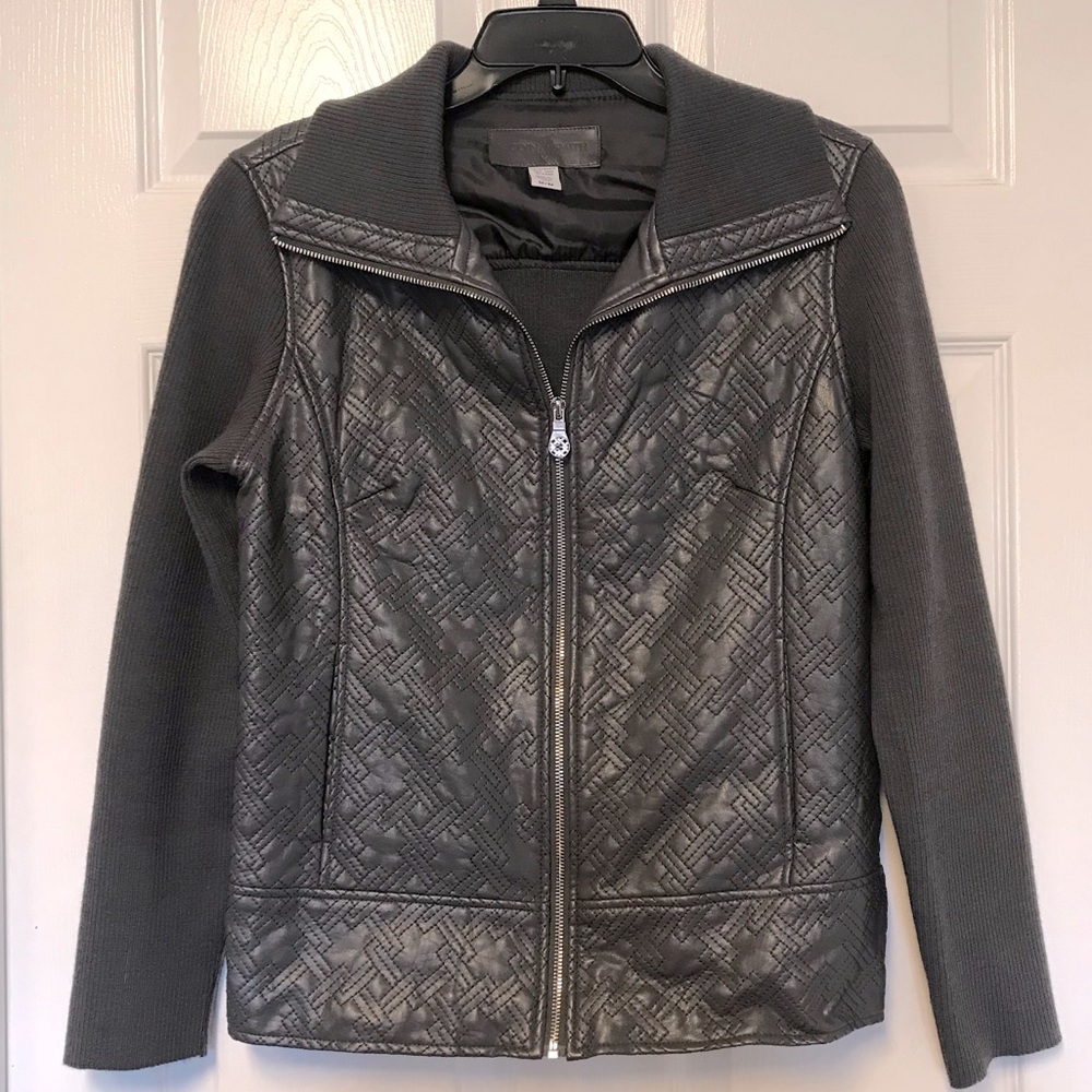Gray Textured Sweater Moto-Style Jacket